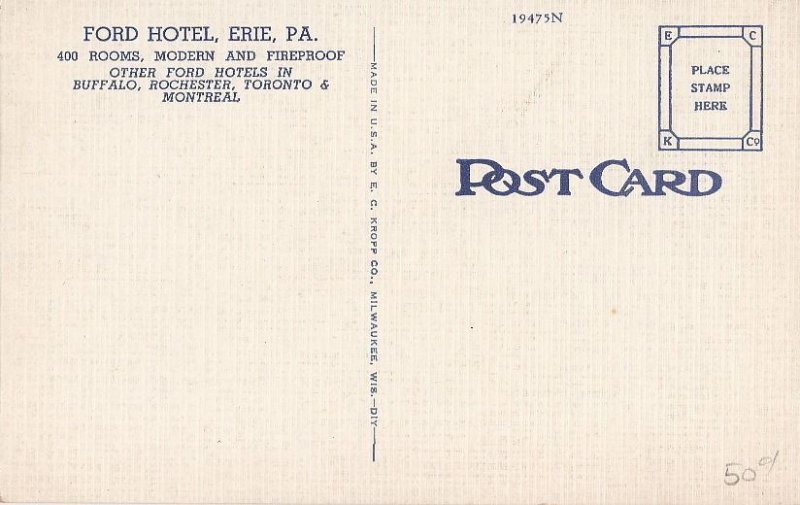 Postcard Ford Hotel Erie PA