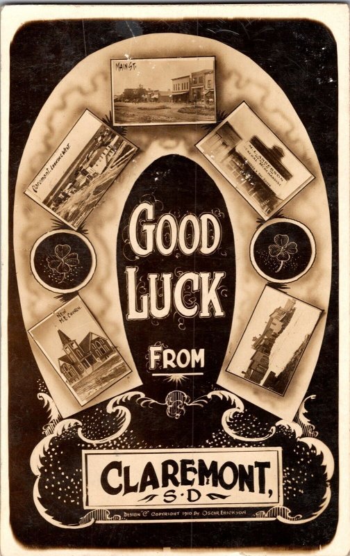 RPPC Multi Views Good Luck from Claremont SD c1910 Vintage Postcard M80