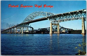 1964 Duluth Superior High Bridge MN Tied-Arch Bridge Upriver Posted Postcard