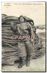 Old Postcard The Coast Of La Cote Normande Type Fisherman Fishing Marin
