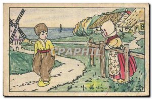 Old Postcard Fancy (drawing hand) Children Windmill