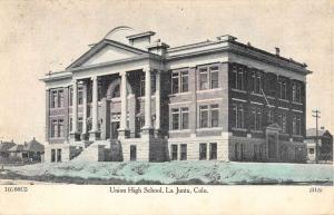 La Junta Colorado Union High School Street View Antique Postcard K91787