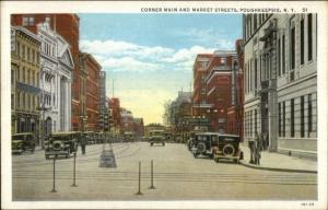 Pooughkeepsie NY Corner of Main & Market c1930 Postcard