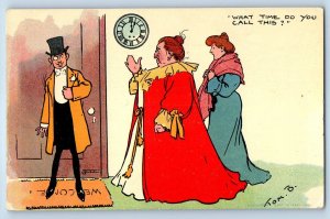 c1910's Angry Fat Woman What Time Do You Call This Tom Browne Signed Postcard