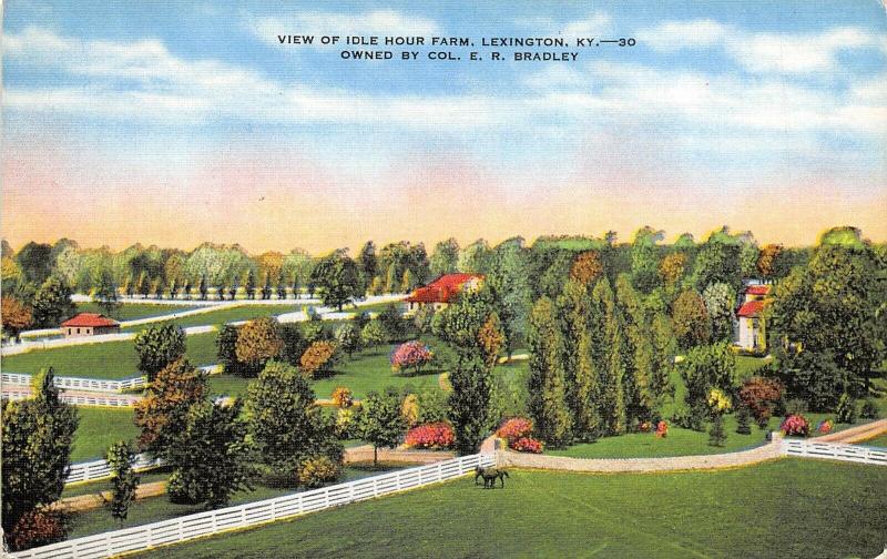 Lexington Kentucky 1940s Postcard Idle Hour Farm Owned by Col. E.R. Bradley