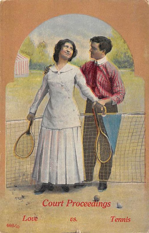 Court Proceedings Love Is Tennis Man and Woman Posing on Tennis Court Tenni...