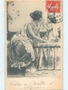 Pre-1907 foreign CUTE GIRL SHOWS FLOUR TO HER MOM HL7634