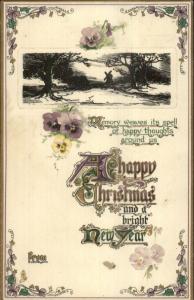 TUCK Christmas C3730 Ornate Lettering Silhouette Windmill Postcard c1910