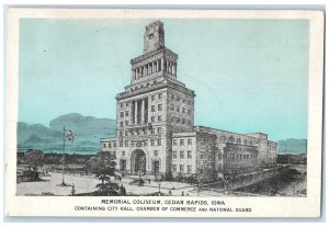 c1920's Memorial Exterior Coliseum Cedar Rapids Iowa IA Unposted Flag Postcard