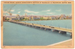 Harvard Bridge And MIT, Boston MA, Vintage 1948 Linen Postcard, Slogan Cancel