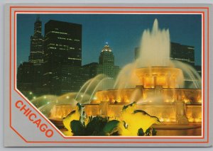 State View~Chicago IL~Buckingham Fountain At Night~Height 90 Ft~Continental PC