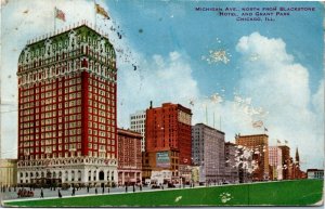 Postcard IL Chicago Michigan Ave. North Blackstone Hotel & Grant Park ~1910 H1