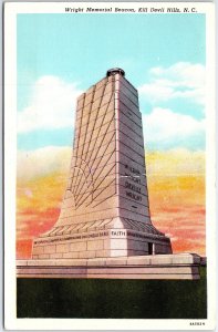 VINTAGE POSTCARD THE WRIGHT BROS. MEMORIAL BEACON AT KILL DEVIL HILLS N.C. 1951