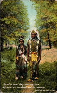 Vtg 1909 Native American Hand in Hand Man Woman Indian Couple Postcard