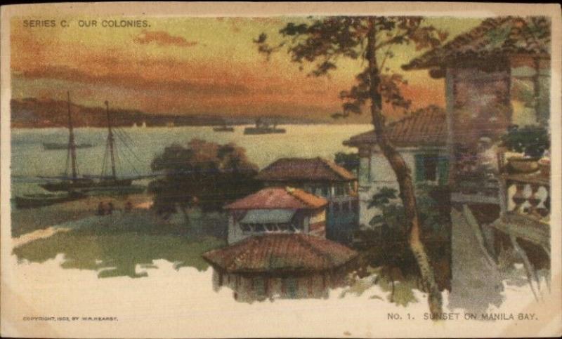 Manila Philippines Sunset on Bay c1905 Postcard