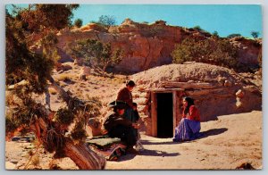 Navajo Family At The Entrance Of Their Hogan AZ Postcard L12