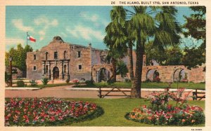 Vintage Postcard Sacred Alamo Built 1718 Landscapes Palm San Antonio Texas TX