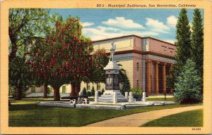 Municipal Auditorium San Bernardino California CA Linen Postcard UNP VTG Unused 