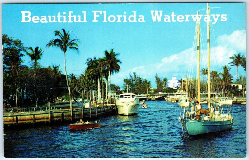 c1960s Pub Miami, FL Boats Waterways Ship Beautiful Greeting Port Chrome PC A307