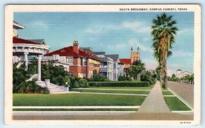CORPUS CHRISTI, TX Texas ~ SOUTH BROADWAY STREET Scene c1950s Linen  Postcard
