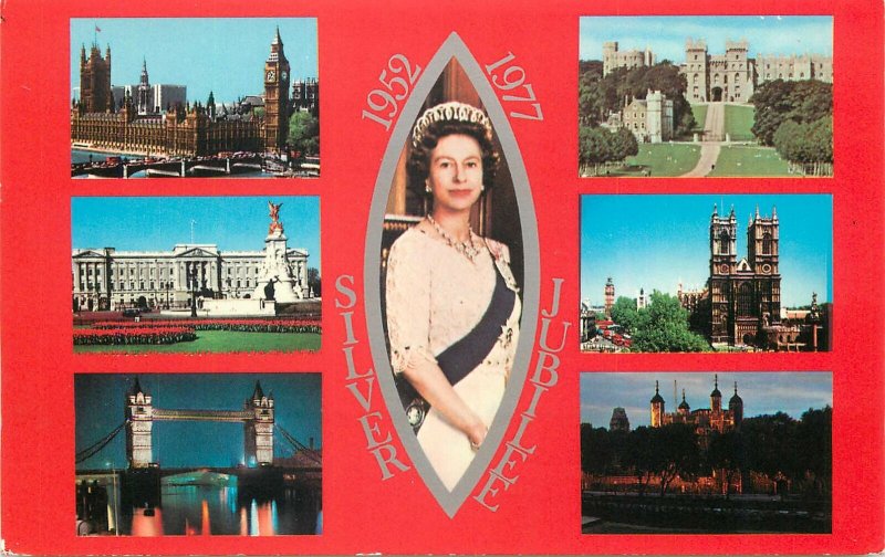 Postcard London various aspects Her Majesty Queen Elizabeth II Silver Jubilee