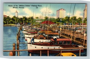 Miami FL, Home Of The Million Dollar Fishing Fleet, Linen Florida Postcard