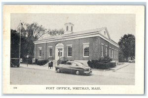 Post Office Building Car Whitman Massachusetts MA Unposted Vintage Postcard