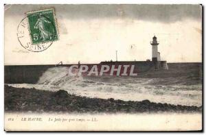 Forges les Eaux - the pier in stormy weather Lighthouse Lighthouse - Old Post...