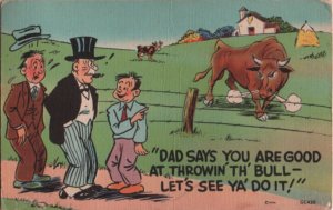 mouths of babes postcard: Dad Says You Are Good at Throwin' th' Bull