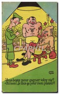 Old Postcard Fantasy Illustrator Humor You boxez for a living? Boxing Boxing