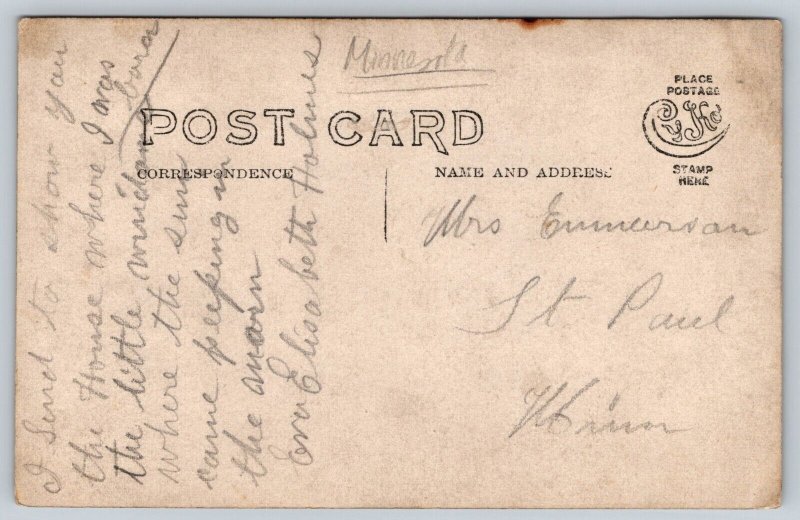 RPPC  Colonial Style House Home  Fire Hydrant  Minnesota  c1910  Postcard