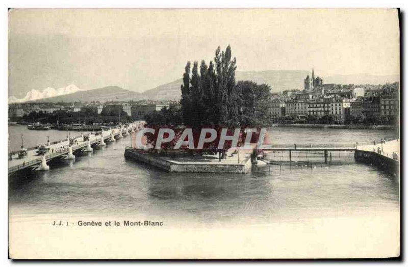 Old Postcard Geneva and Mont Blanc