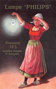 LAMPE PHILIPS LIGHT BULBS BELGIUM FRANCE ADVERTISING POSTCARD (c. 1910)