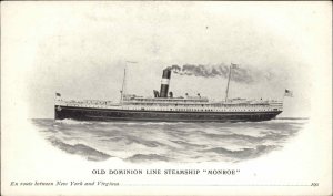 STEAMSHIP STEAMER Old Dominion Line Steamship Monroe c1910 PC