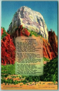 Let This Be Heaven Poem Great White Throne Zion National Park Linen Postcard F12