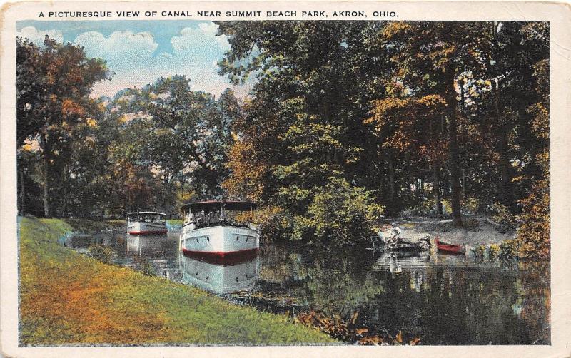 Ohio Postcard AKRON Summit Beach Park 1939 CANAL View Boats
