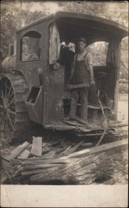 Log Hauler Logging Machinery Nice View of Wheel Lumberjack c1910 RPPC Postcard