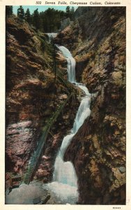 Vintage Postcard 1938 Seven Falls Trails Mountain Cliff Cheyenne Canon Colorado