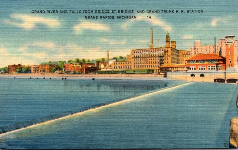 Michigan Grand Rapids Grand River and Falls From Bridge Street Bridge & Grand...