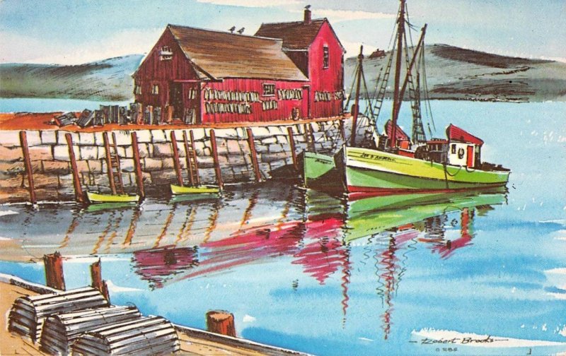 Lobster Shack & Boats Robert Brooks Painting Cape Cod, MA 1960s Vintage Postcard