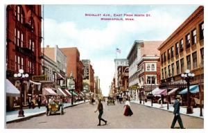 Early 1900s Nicollet Ave from Ninth St, Kimball Piano, Minneapolis, MN Postcard
