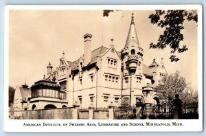 Minneapolis MN Postcard RPPC American Institute Swedish Arts Literature Science