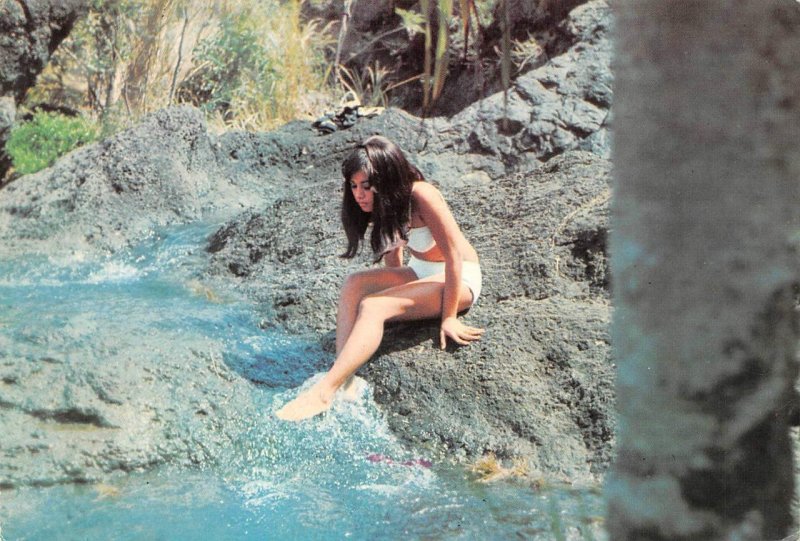 Guam, U.S. Territory  PRETTY GIRL In BIKINI At RIVER OF FALLS  Chrome  Postcard