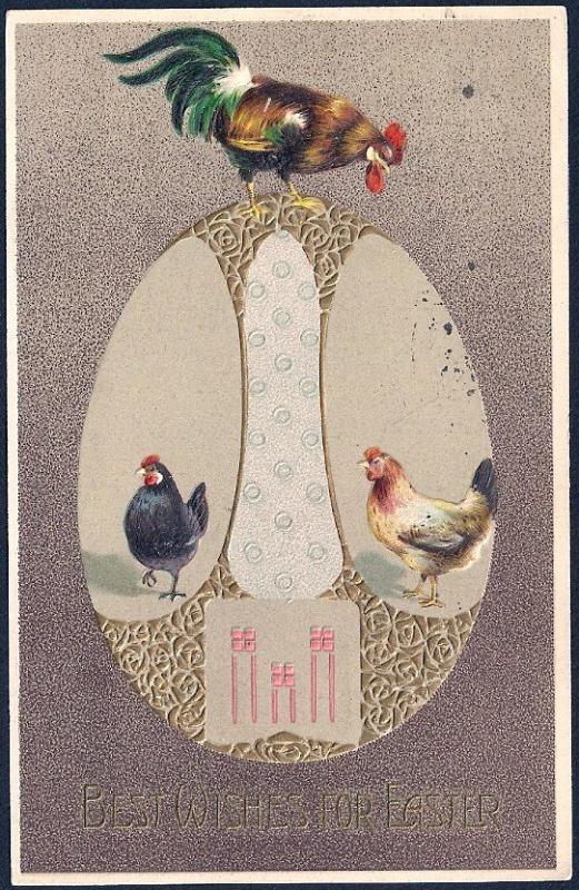 Best Easter Wishes Rooster & Hens used c1908