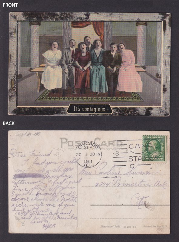 UNITED STATES, Postcard, It's contagious, People Yawning