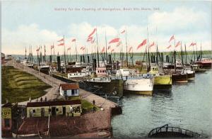 Boats Waiting for Opening of Navigation Sault Ste Marie Ontario ON Postcard D89