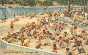 1940s Municipal Bathing Beach Fort Wayne Indiana linen Tech postcard 8814