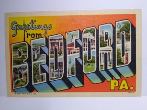 Greetings From Bedford Pennsylvania Large Big Letter Postcard Linen Curt Teich