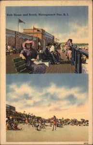 Narragansett Pier Rhode Island RI Bath House and Beach Linen Vintage Postcard