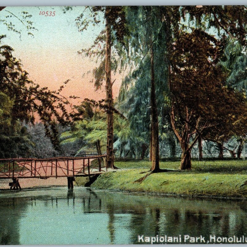 c1910s Honolulu, HI Kapiolani Park Bridge Pond South Seas Hawaii Territory A188